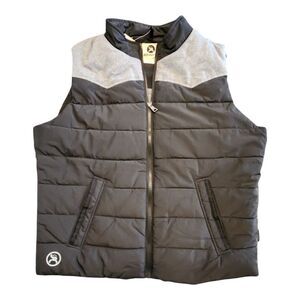 NWT Hooey Roughy Puffer Vest Mens‎ Medium Quilted Black Gray Zip Casual Pockets
